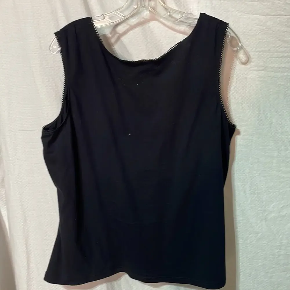 Kate Hill 2x black tank blue martini graphic top nwot scalloped detail